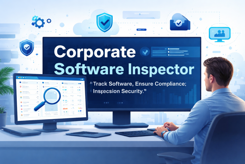 corporate software inspector tool monitoring software licenses and security on enterprise dashboard