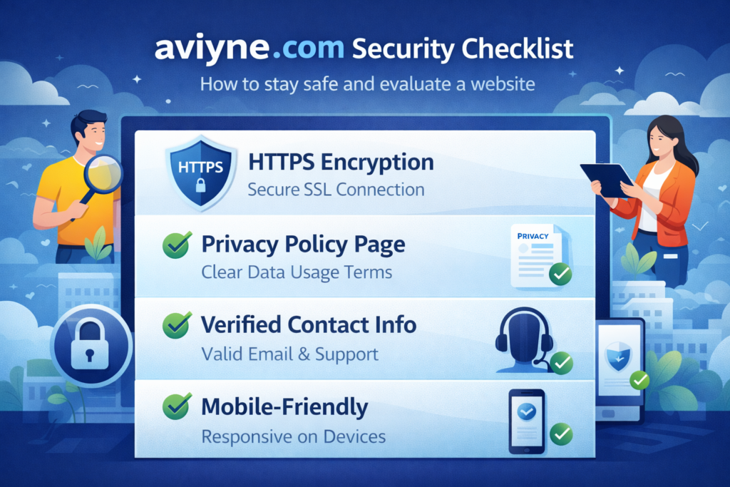 Featured image of aviyne .com online platform homepage with security and digital features illustration