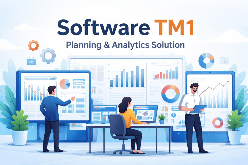 Software TM1 planning and analytics dashboard with financial reports and business data visualization