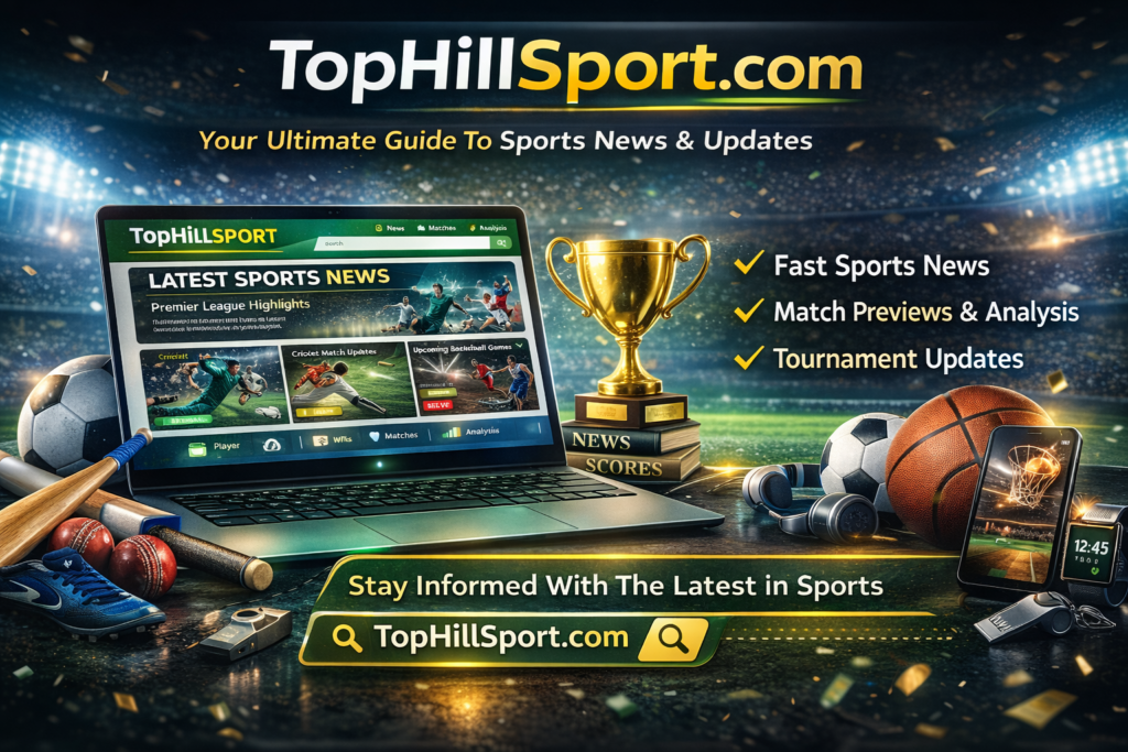 TopHillSport.com sports news website showing match updates, tournament coverage, and latest sports information platform