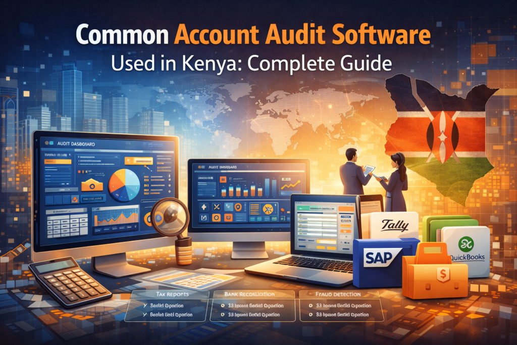 Common account audit software used in Kenya dashboard showing financial analytics, audit tools, and accounting software interface