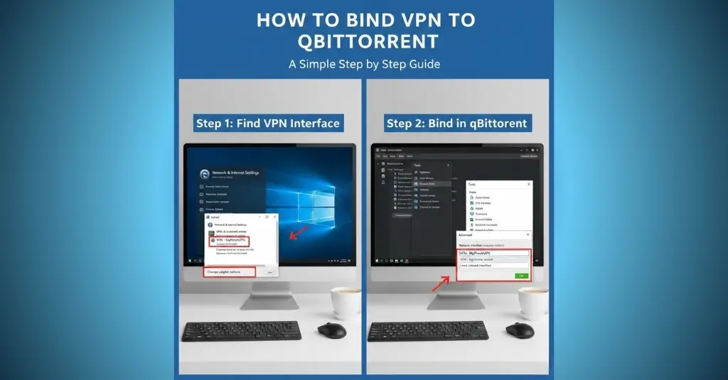 How to Bind VPN to qBittorrent: A Simple Step by Step Guide A two-step visual guide on securing qBittorrent by binding it to a specific VPN network interface to prevent IP leaks.
